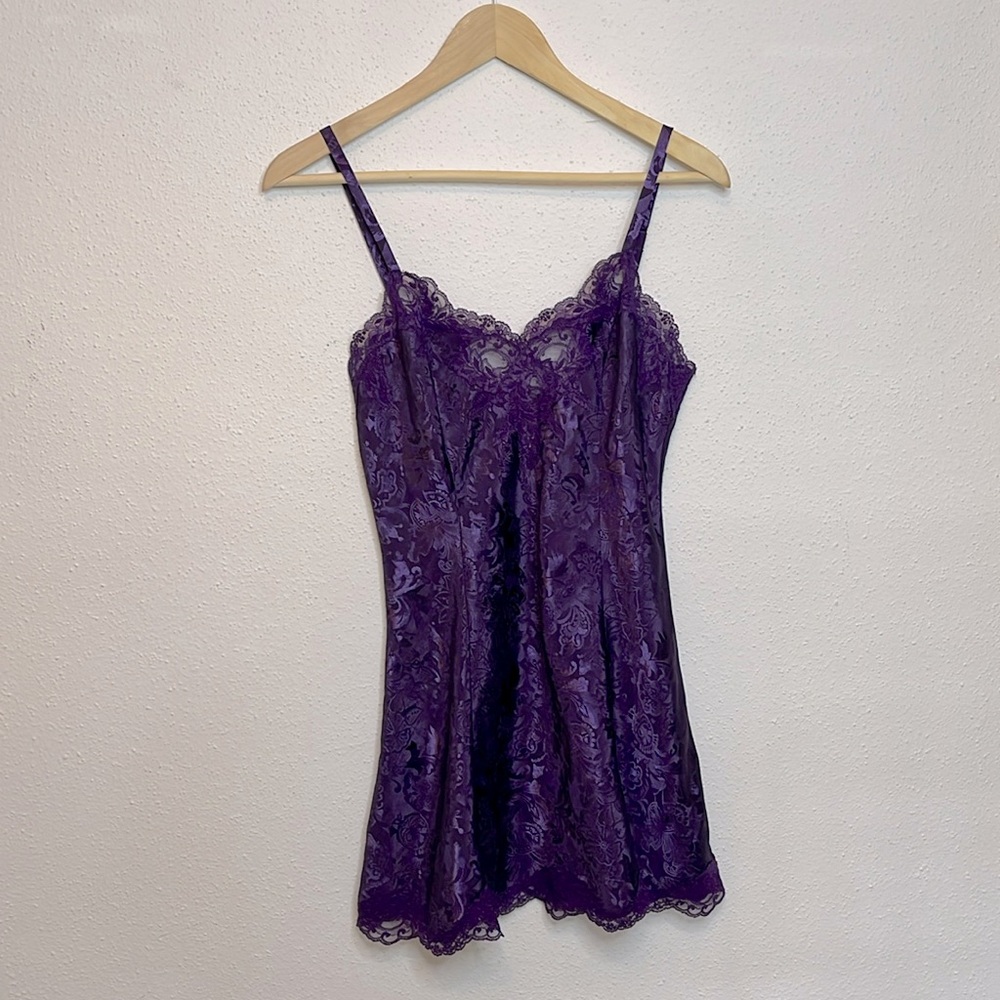 Vintage Victorias Secret Gold Label Purple Lace Slip Dress Size Small